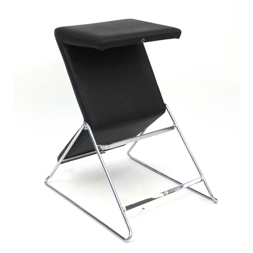 2034 - Metamorphic black leather and chrome bar stool/chair, 80cm high (When as a stool)