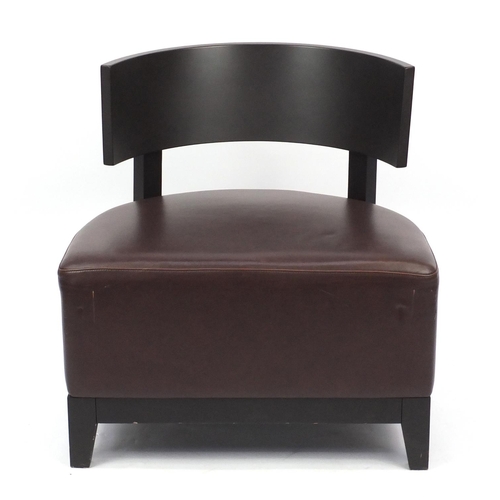 2041 - Contemporary RHA reception chair with brown leather seat, 74cm high