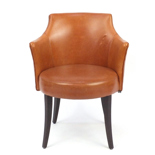 2048 - Contemporary Morgan brown leather chair on out swept tapering legs, 82cm high