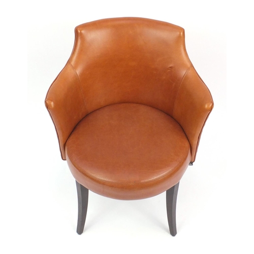 2048 - Contemporary Morgan brown leather chair on out swept tapering legs, 82cm high