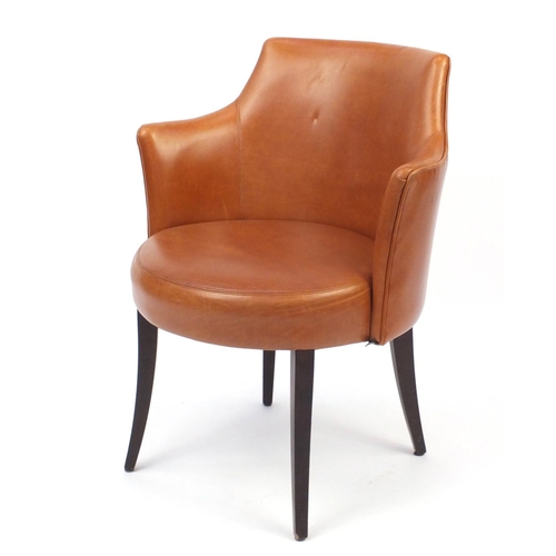2049 - Contemporary Morgan brown leather chair on out swept tapering legs, 82cm high