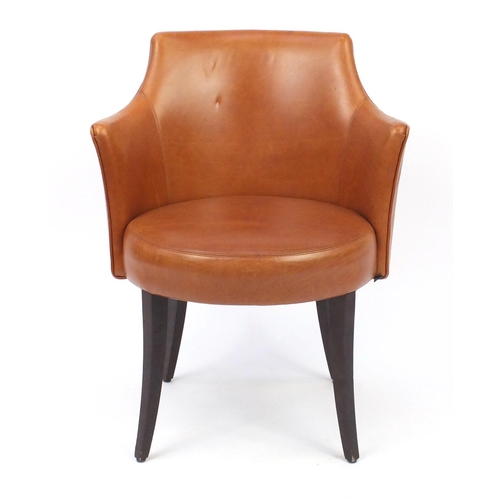 2049 - Contemporary Morgan brown leather chair on out swept tapering legs, 82cm high