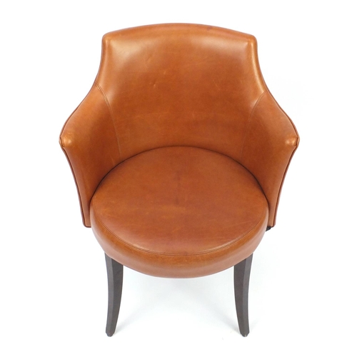 2049 - Contemporary Morgan brown leather chair on out swept tapering legs, 82cm high