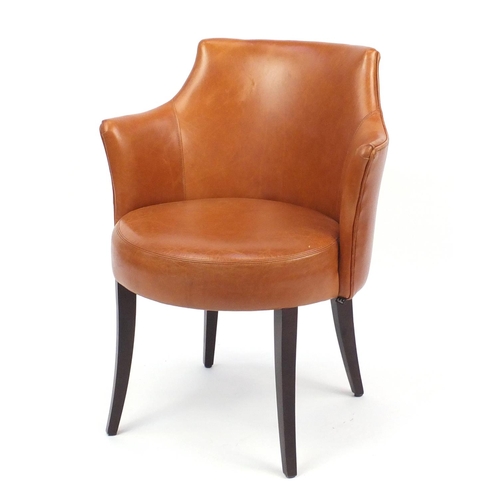 2073 - Contemporary Morgan brown leather chair on out swept tapering legs, 82cm high
