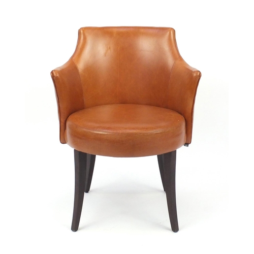 2073 - Contemporary Morgan brown leather chair on out swept tapering legs, 82cm high