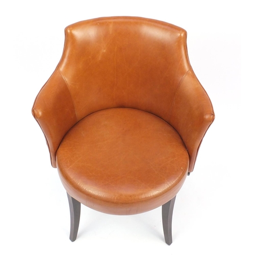 2073 - Contemporary Morgan brown leather chair on out swept tapering legs, 82cm high