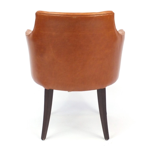 2073 - Contemporary Morgan brown leather chair on out swept tapering legs, 82cm high