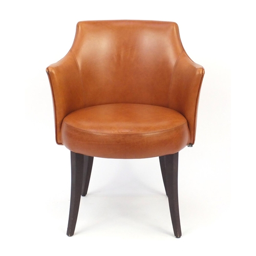 2074 - Contemporary Morgan brown leather chair on out swept tapering legs, 82cm high