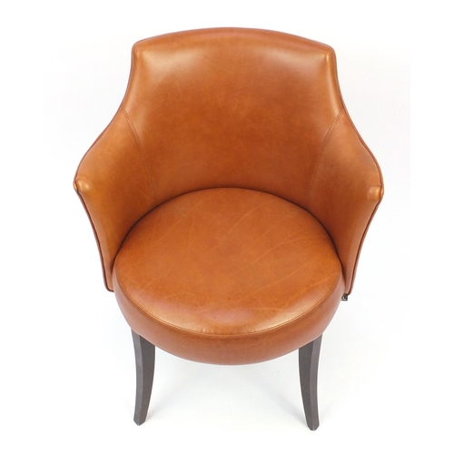 2074 - Contemporary Morgan brown leather chair on out swept tapering legs, 82cm high