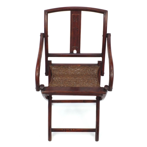 2081 - Chinese hardwood folding occasional chair, with character marks, 90cm high