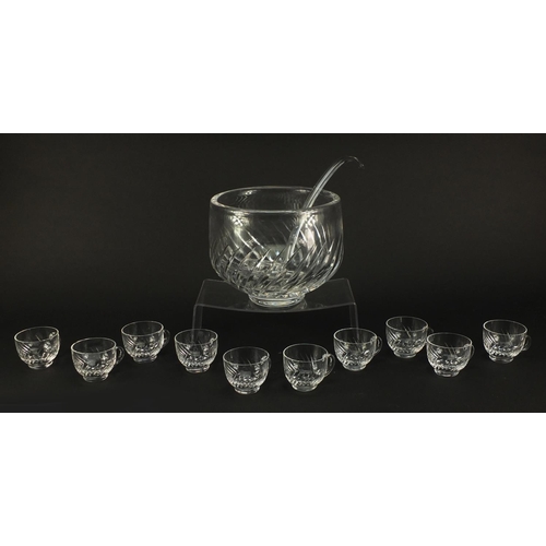 2159 - Japanese Hoya crystal punch bowl with ladle and ten cups, the bowl 20cm high