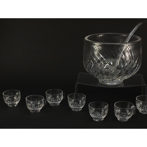 2159 - Japanese Hoya crystal punch bowl with ladle and ten cups, the bowl 20cm high