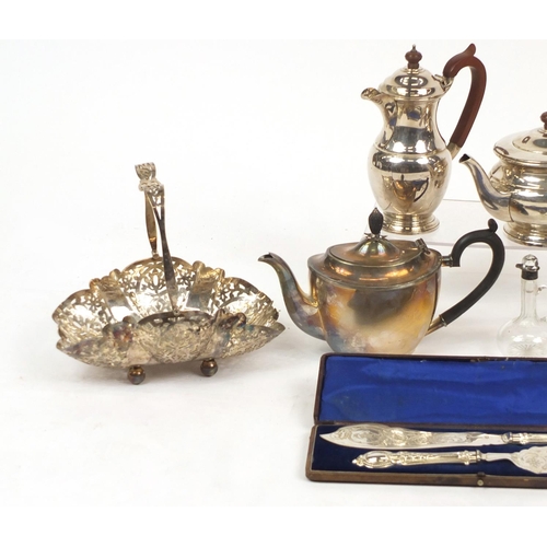 2244 - Silver plate including part silver plated tea set, Garrard & Co teapot and coffee pot, cocktail shak... 