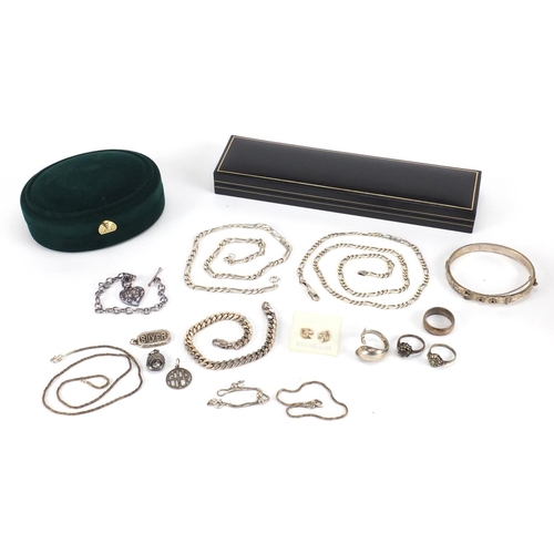 2862 - Silver jewellery including Figaro link necklaces, bracelets, rings and pendants, approximate weight ... 