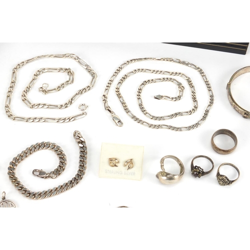 2862 - Silver jewellery including Figaro link necklaces, bracelets, rings and pendants, approximate weight ... 