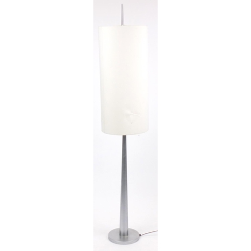 2072 - Modernist brushed aluminium tapering standard lamp with shade, 175cm high