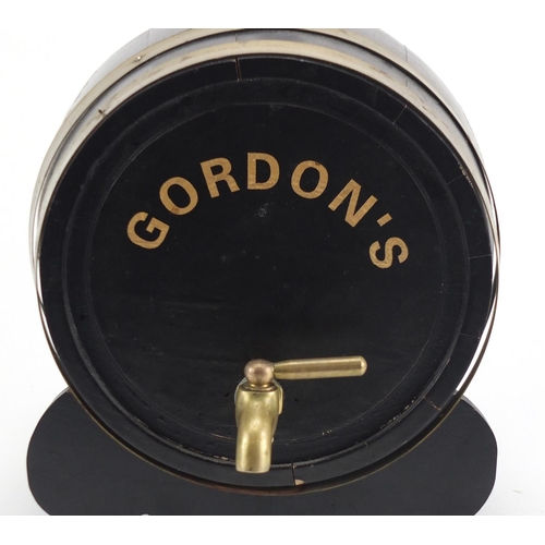 2330 - Gordon's Wine Bar advertising wooden barrel with brass tap,  28cm high x 30cm in length