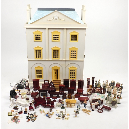 2075 - Large dolls house with a large selection of furniture and accessories, the dolls house 111.5cm H x 8... 