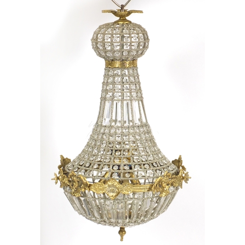 2078 - Ornate gilt metal and glass chandelier, 76cm high