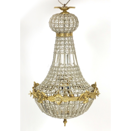 2078 - Ornate gilt metal and glass chandelier, 76cm high