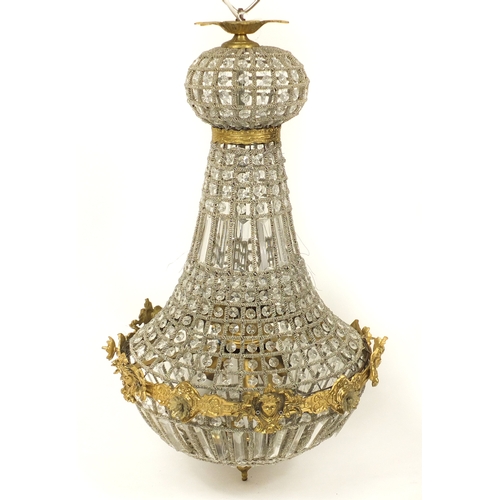 2078 - Ornate gilt metal and glass chandelier, 76cm high