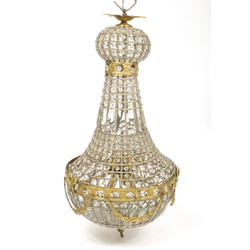 2079 - Ornate gilt metal and glass chandelier, 76cm high