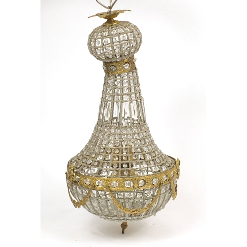 2079 - Ornate gilt metal and glass chandelier, 76cm high