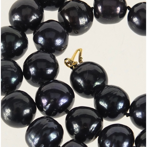 2866 - ** WITHDRAWN ** Black Tahitian pearl necklace with 9ct gold clasp, 55cm in length, approximate weigh... 