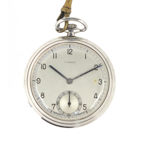 231 - Cimrex open face pocket watch and a gilt metal watch chain, the watch 4.5mc in diameter