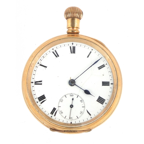 215 - Gentleman's gold plated open face pocket watch with subsidiary dial, 5cm in diameter