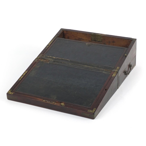 24 - Victorian mahogany campaign style writing slope, with  brass mounts, 38cm wide