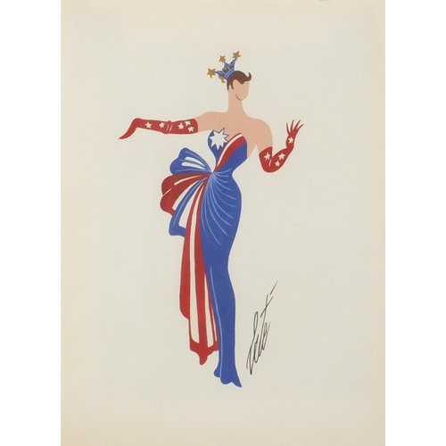 302 - After Erté -Two costume designs, pair of gouaches, mounted and framed, each 37cm x 27.5cm
