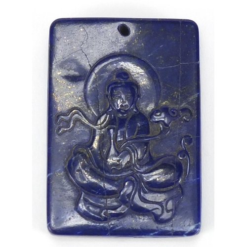 673 - Chinese Lapis Lazuli pendant carved with seated Buddha, 5.5cm x 3.7cm