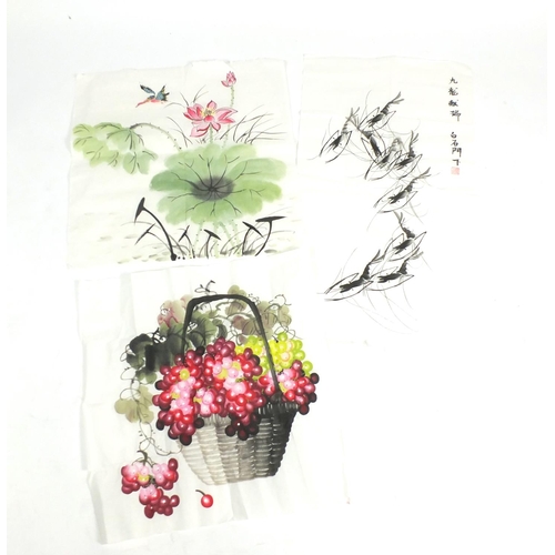 931 - Three Chinese pictures of birds and flowers, the largest 68cm x 66cm