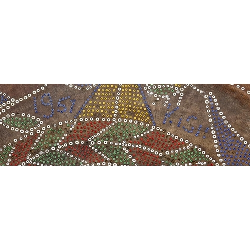 49A - Two African beadwork four stools, the larger decorated with birds, flowers and geometric motifs, the... 