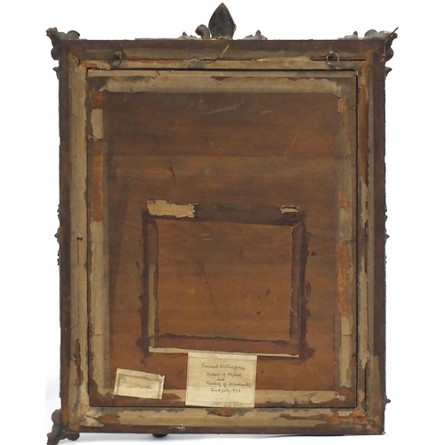 646 - Portrait of Bishop Samuel Wilberforce, signed in ink, label verso, mounted and framed, 39.5cm x 30cm