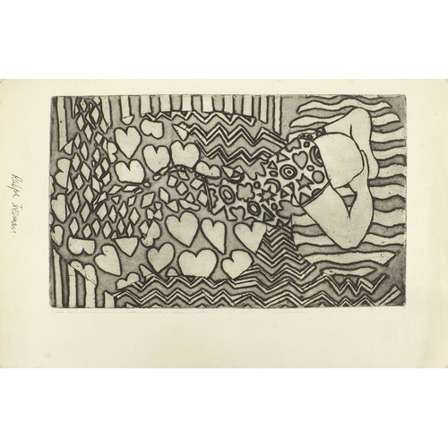 1020a - Ralph Freeman - Abstract compsitions, three 1960's engravings, unframed, the largest 56cm x 41cm