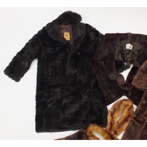 813 - Two fur coats and stoles, one with Mini Barmink label