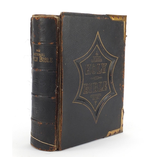 928 - The illustrated National Holy Bible, antique leather bound with coloured plates
