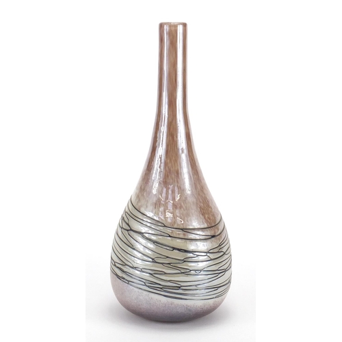 222 - Iridescent art glass vase with trailed decoration, 33.5cm high