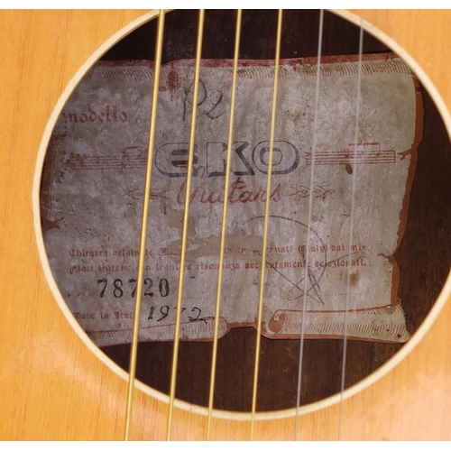 168 - 1970's Eko six string acoustic guitar, label numbered 78720 to the interior, 97cm in length