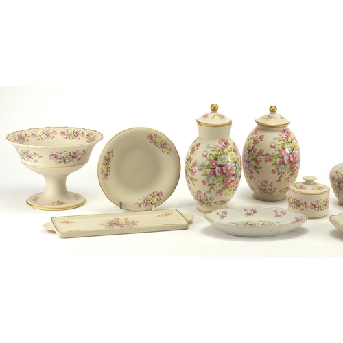180 - Portuguese Ibis floral porcelain including vases and jugs