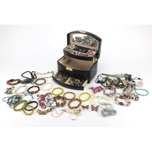 355 - Costume jewellery including a Links love silver necklace, earrings, brooches and necklaces, housed i... 