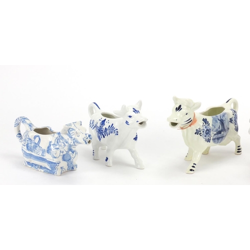 181 - Five Jersey cow creamerS including Delft, the largest 18.5cm in length