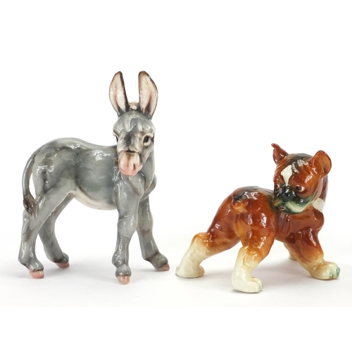 2249 - Two Goebel Hummel donkey's and a bulldog, the  largest 17cm high