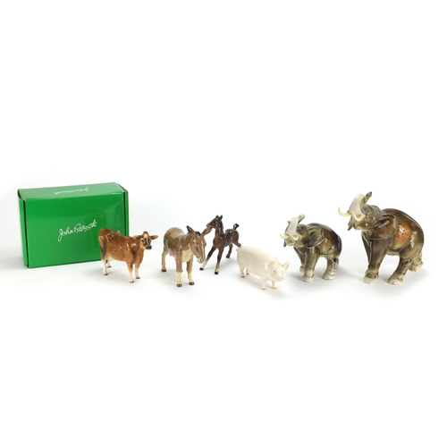 2247 - Collectable animals including two royal Dux elephants, John Beswick Jersey cow and a Beswick CH Wall... 