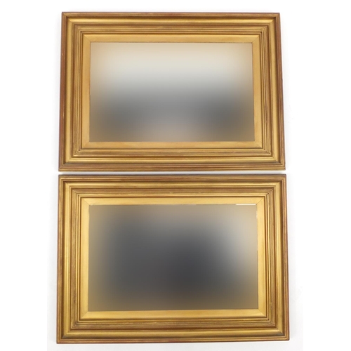 31 - Pair of rectangular gilt framed wall hanging mirrors, with bevelled glass, each 57cm x 35.5cm