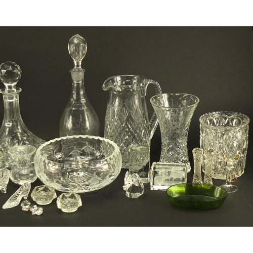 253 - Cut crystal and glassware including vases, decanters, fruit bowls and paperweights