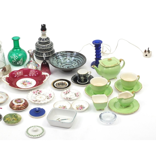 255 - China and glassware including a Wedgwood coffee can and saucer, Studio pottery bowls, Limoges pot an... 