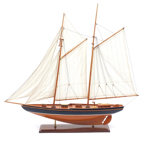 17 - Large wooden pond yacht on stand, 98cm high